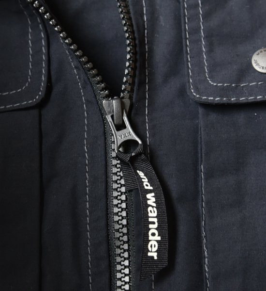 【and wander】アンドワンダー men's laser hole nylon taffeta vest "Charcoal"